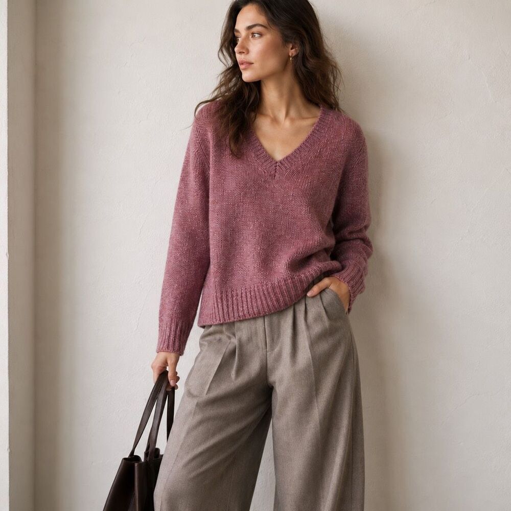 360Sweater Womens Pink Cashmere Wool V-Neck Ribbed Pullover Sweater Size XS